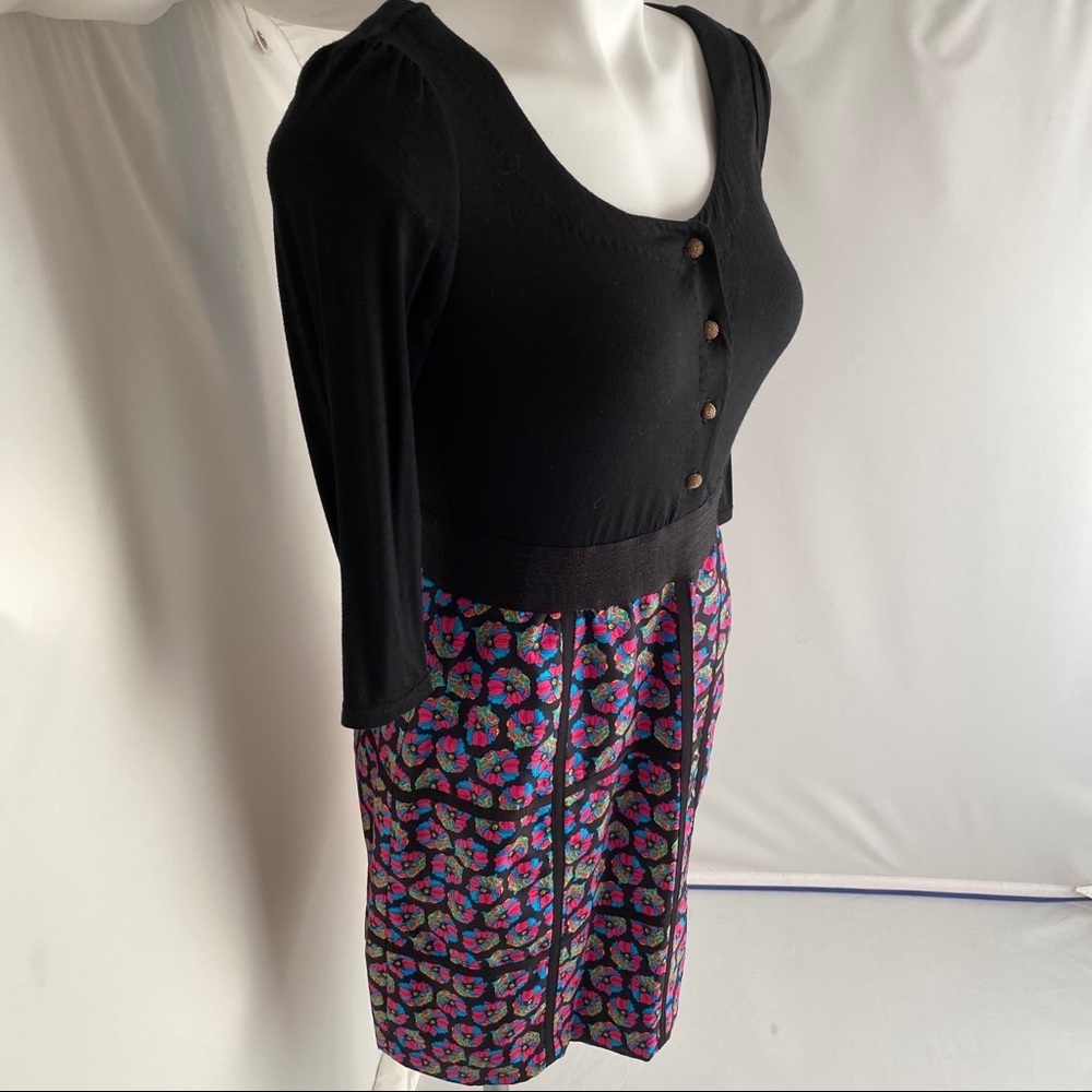 Phoebe Couture black multicolor mixed media rayon silk dress - Picture 2 of 8